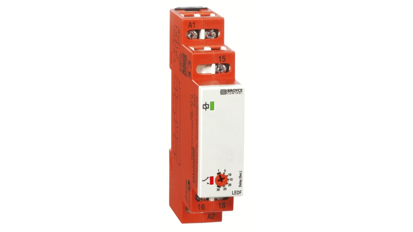 Timer Relay Broyce Control, intervallo 2 → 60s, 1 poli, SPDT, Guida DIN