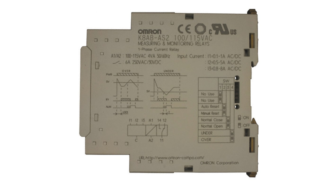 K8ABAS2 100/115VAC Omron Current Monitoring Relay, SPDT RS
