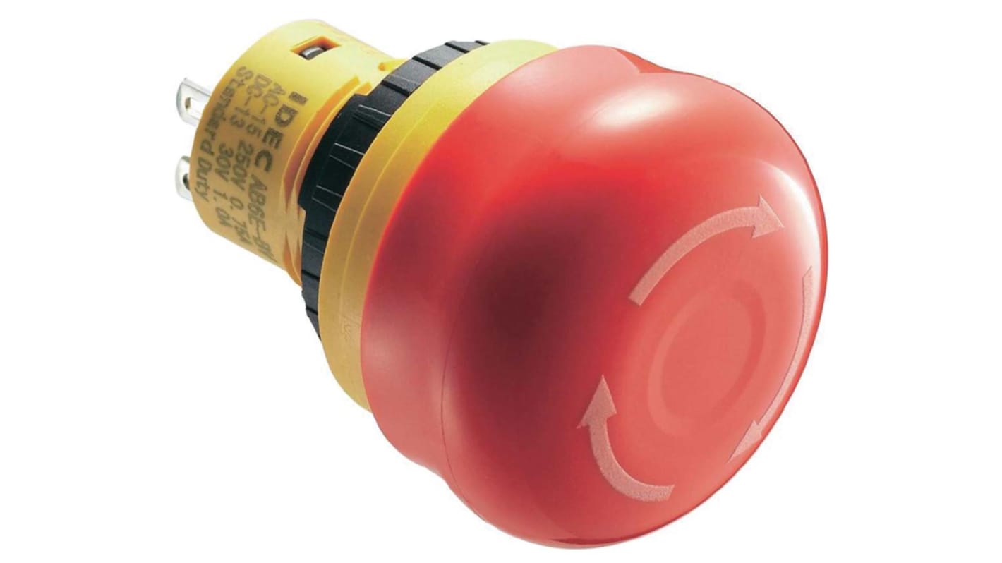 Idec Φ16mm急停按钮, 面板安装, 1 常闭触点, 250V, IP65, 扭曲释放, 红色