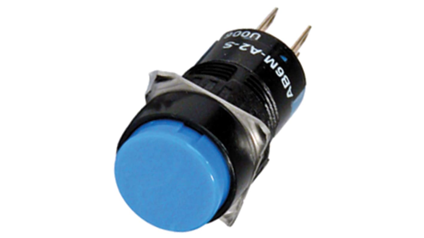 Idec Push Button Switch, Momentary, Panel Mount, 16.2mm Cutout, SPDT, 250V ac/dc, IP40