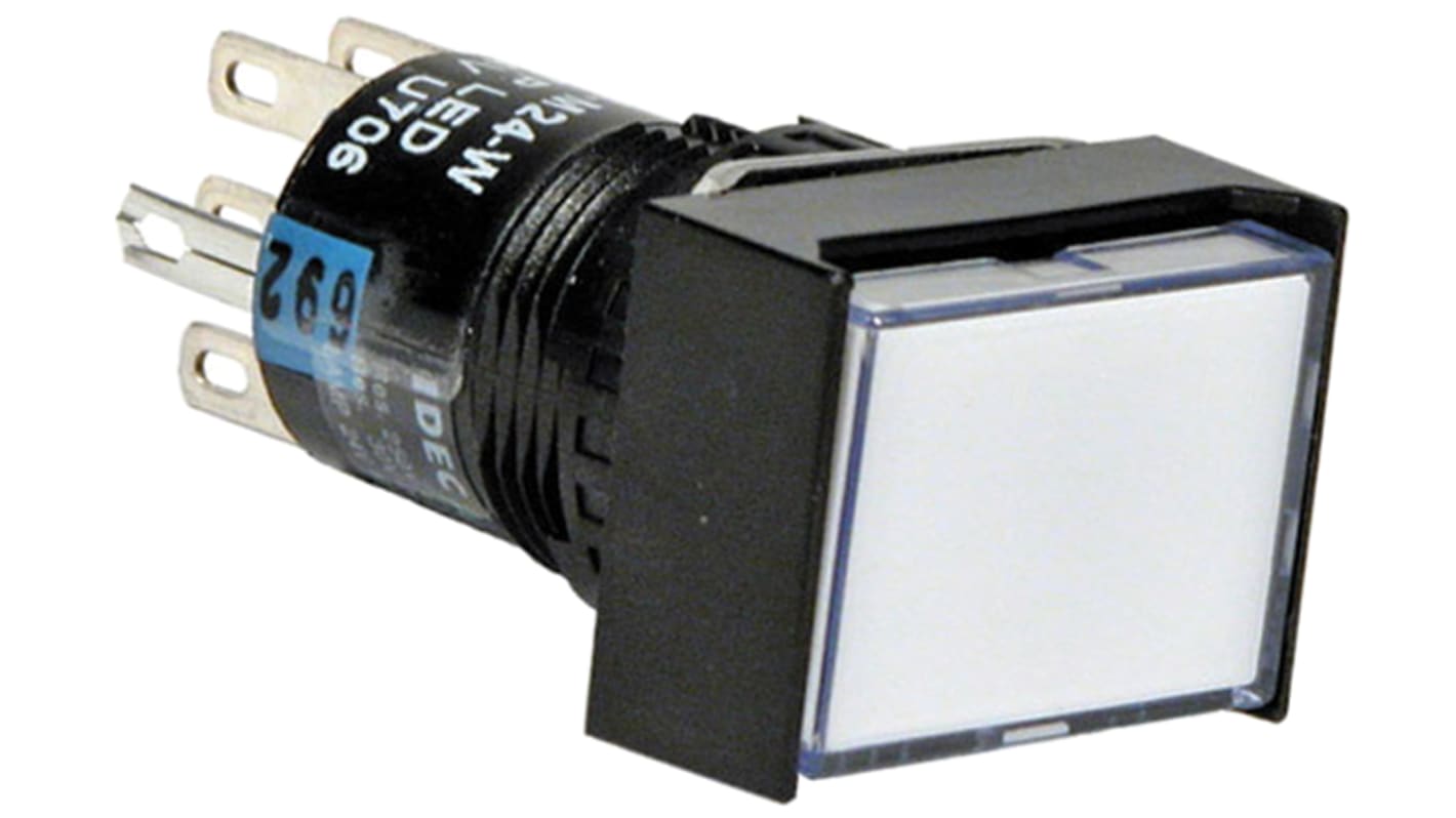 Idec Illuminated Push Button Switch, Latching, Panel Mount, DPDT, White LED, 250V, IP40
