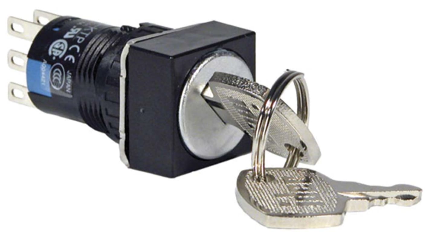 Idec IP40, IP65 Key Switch, DPDT, 1 A 2-Way Common-Key