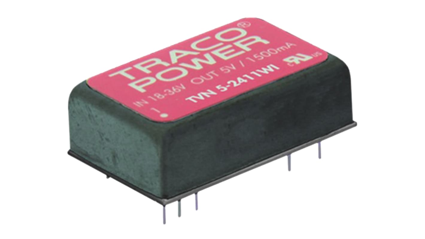 TRACOPOWER TVN 5WI DC-DC Converter, 24V dc/ 208mA Output, 18 → 75 V dc Input, 5W, Through Hole, +46°C Max Temp