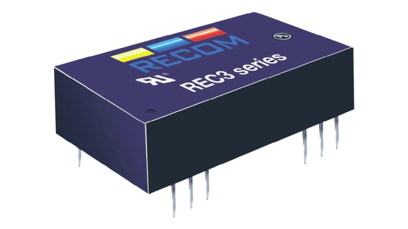 Recom REC3 DC/DC-Wandler 3W 24 V dc IN, ±15V dc OUT / ±100mA Durchsteckmontage 4kV dc isoliert