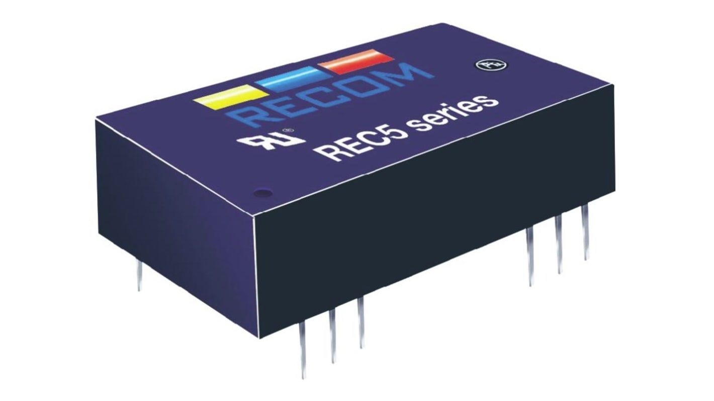 Recom REC5 DC-DC Converter, ±15V dc/ ±170mA Output, 18 → 36 V dc Input, 5W, Through Hole, +75°C Max Temp -40°C