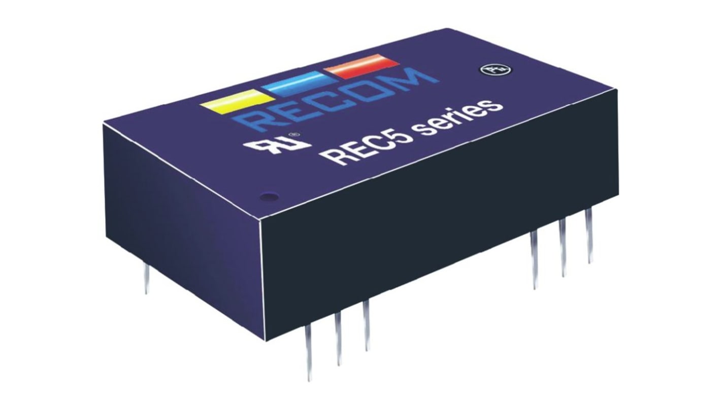 Recom REC5 DC-DC Converter, 15V dc/ 340mA Output, 9 → 36 V dc Input, 5W, Through Hole, +75°C Max Temp -40°C Min