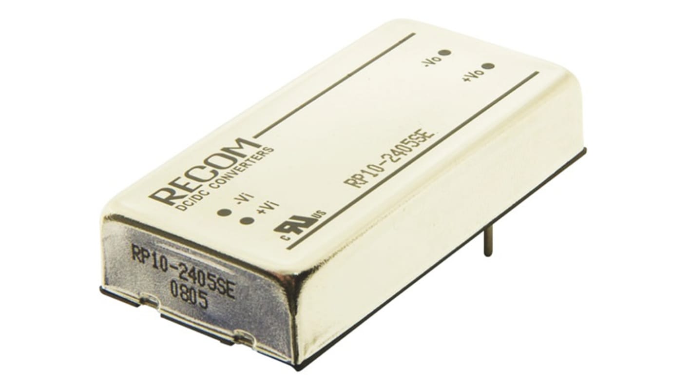 Recom RP10-E DC-DC Converter, 5V dc/ 2A Output, 18 → 36 V dc Input, 10W, Through Hole, +85°C Max Temp -25°C Min