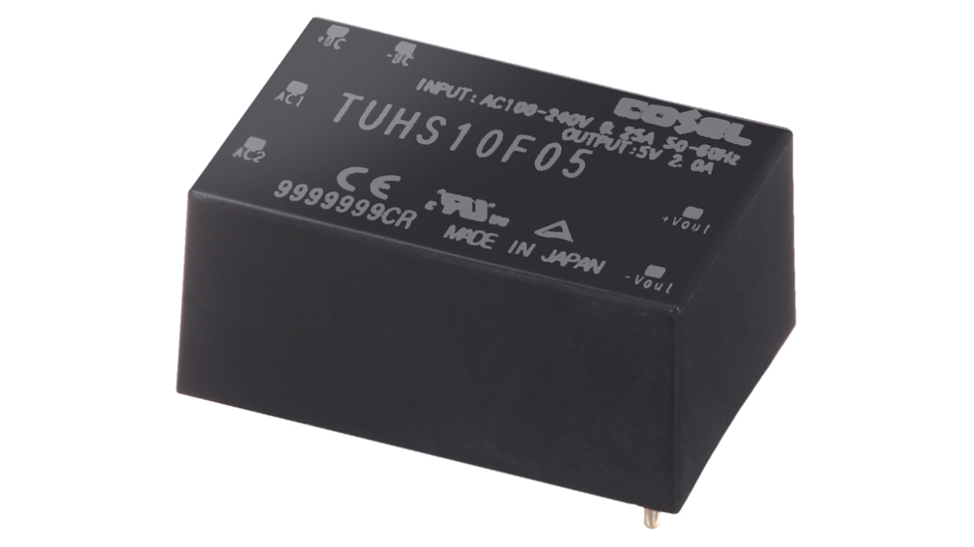 Cosel Switching Power Supply, TUHS10F05, 5V dc, 2A, 10W, 1 Output, 85 → 264V ac Input Voltage