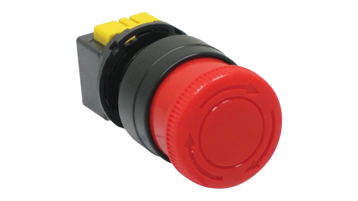 Idec Push Button Switch, Latching, Panel Mount, 16.2mm Cutout, DPDT, 250V ac/dc, IP65