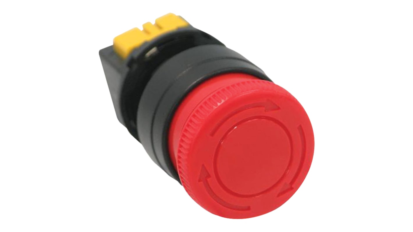 Idec Push Button Switch, Latching, Panel Mount, 16.2mm Cutout, SPST, 250V ac/dc, IP65