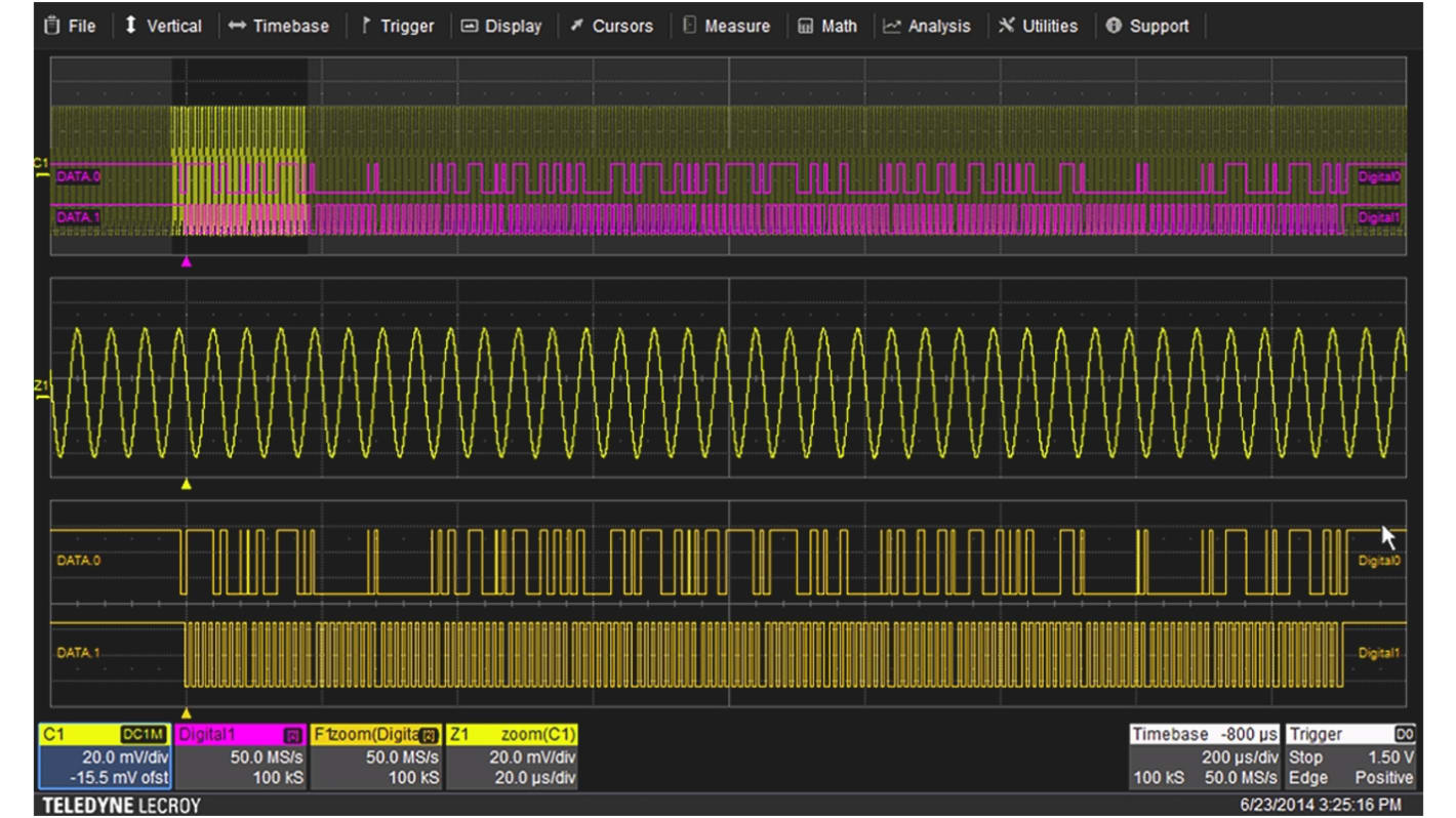 Oprogramowanie do oscyloskopów, I2C, wyzwalanie i dekodowanie RS-232, SPI, UART, Oscyloskop WaveSurfer 3000