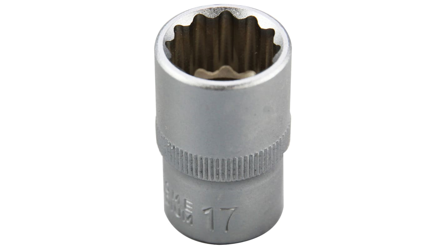 RS PRO 17mm公制十二角标准套筒, 1/2 in驱动头, 铬钒钢制