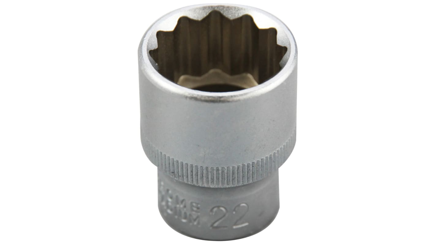 RS PRO 22mm公制十二角标准套筒, 1/2 in驱动头, 铬钒钢制