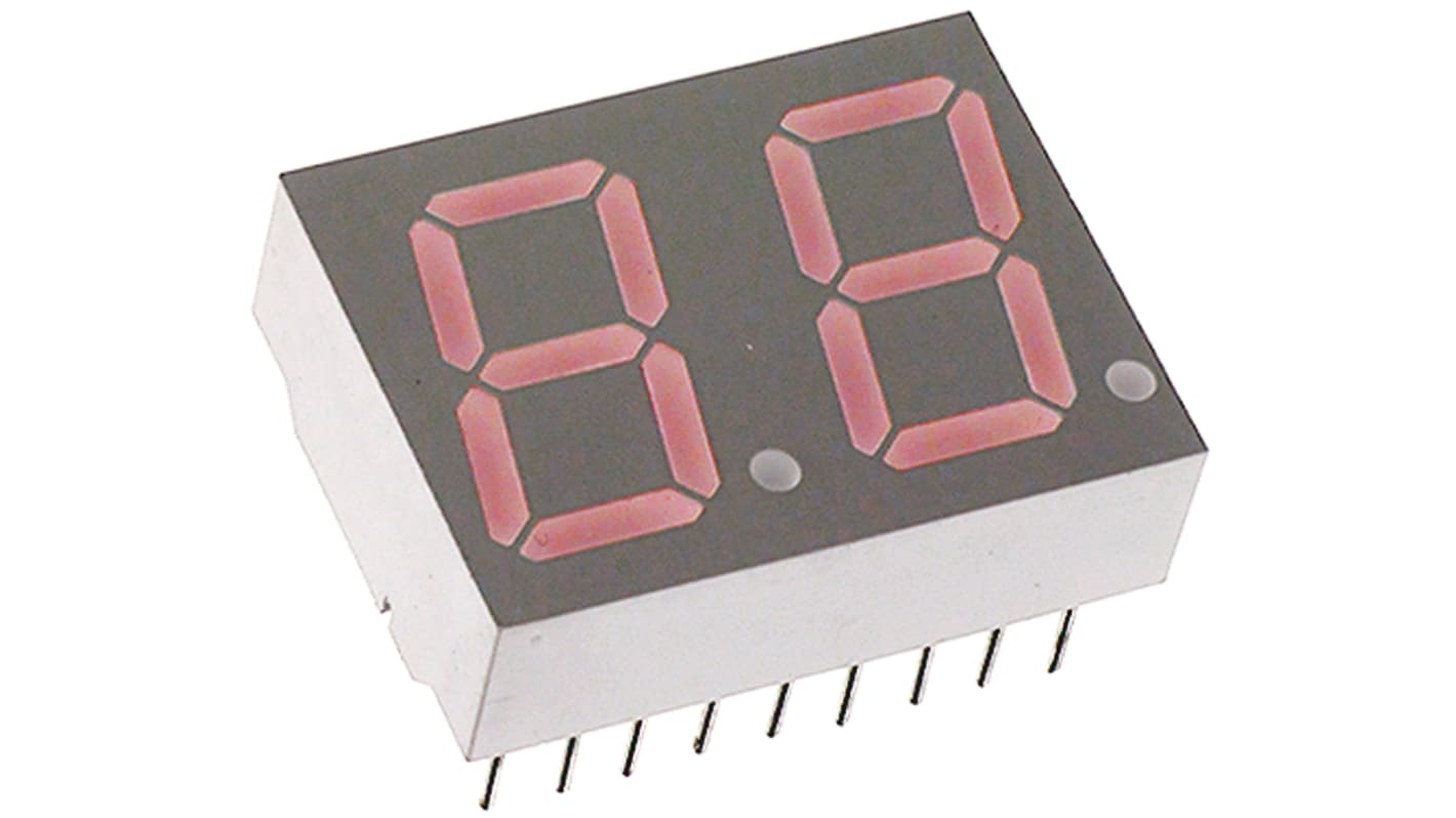 HDSP-523E Broadcom 2 Digit 7-Segment LED Display, CC Red 7.69 mcd RH DP 14.2mm