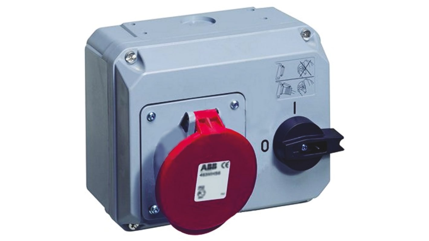 ABB Horizontal Switchable IP44 Industrial Interlock Socket 3P+E, 63A, 380 → 415 V