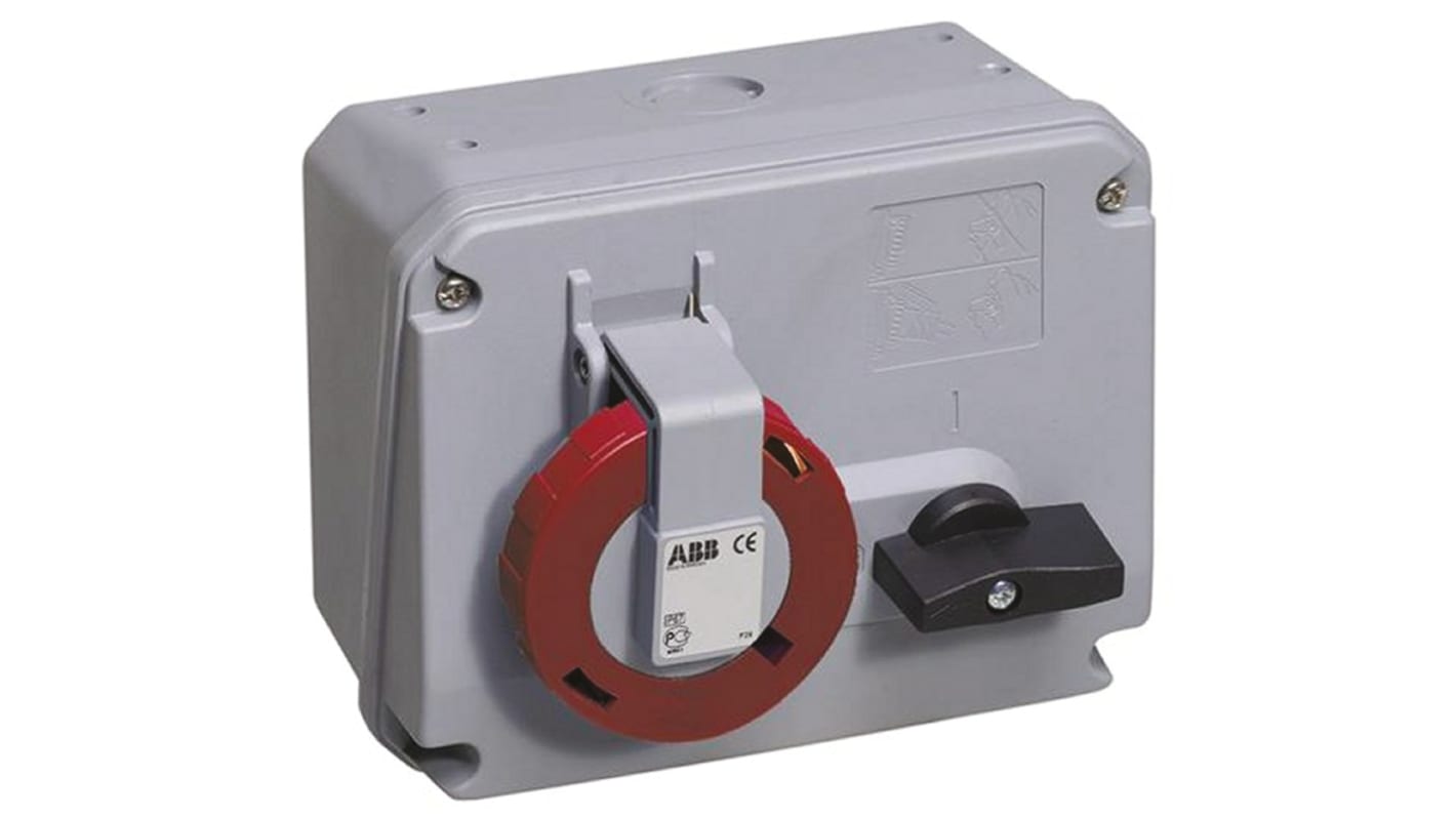 ABB Horizontal Switchable IP67 Industrial Interlock Socket 3P+E, 16A, 380 → 415 V