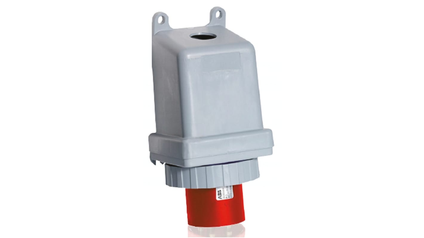 Amphenol Industrial, Tough & Safe IP67 Red Panel Mount 3P + N + E Industrial Power Plug, Rated At 63A, 415 V