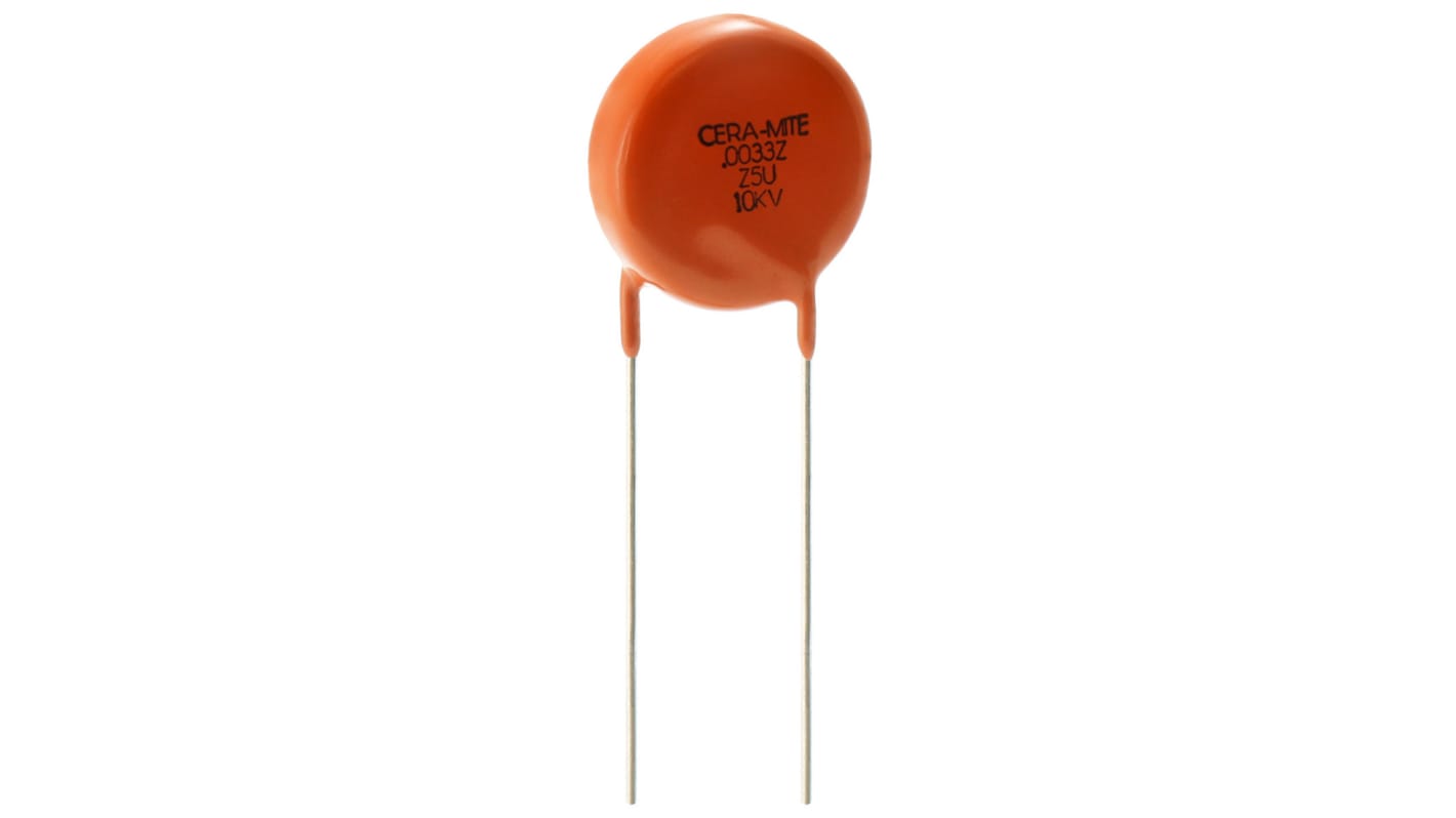 Vishay Single Layer Ceramic Capacitor (SLCC) 1nF 10kV dc ±20% T3M (N4700) Dielectric, 615R, Through Hole +105°C Max Op.