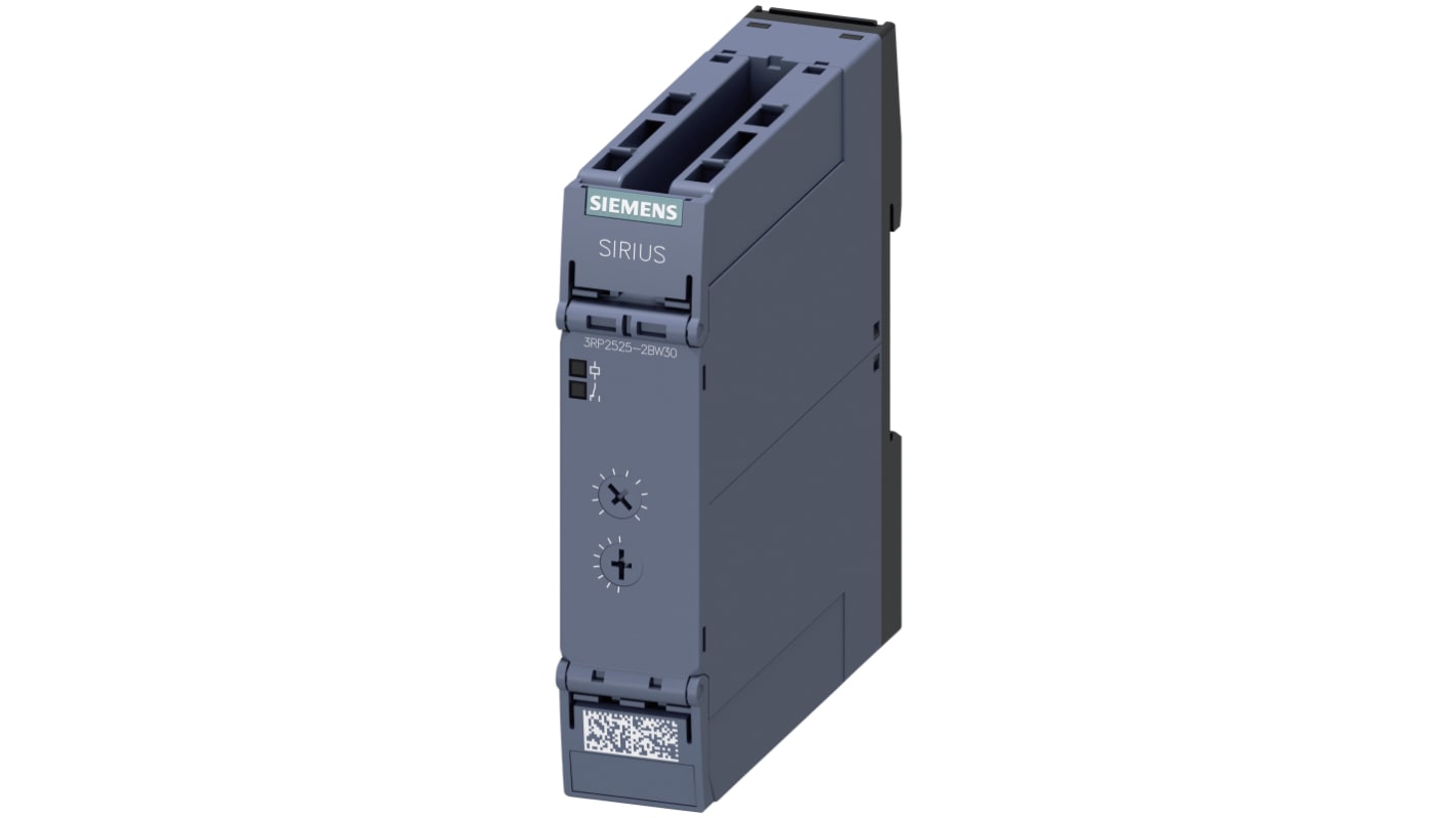 Siemens 3RP25 Series DIN Rail Mount Timer Relay, 12 → 240V ac/dc, 2-Contact, 0.05 s → 100h, 1-Function,