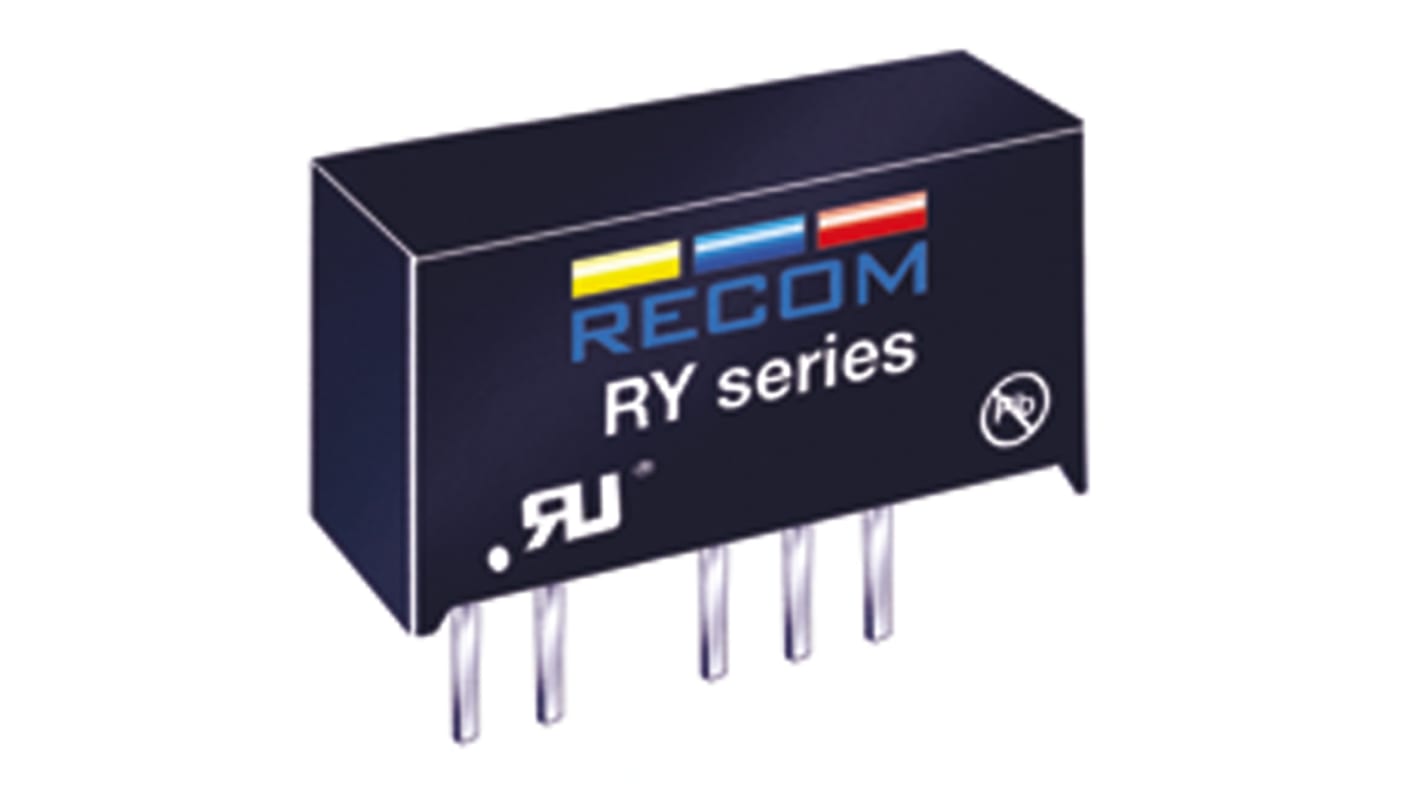 Recom RY DC-DC Converter, 12V dc/ 84mA Output, 4.75 → 5.25 V dc Input, 1W, Through Hole, +70°C Max Temp -40°C