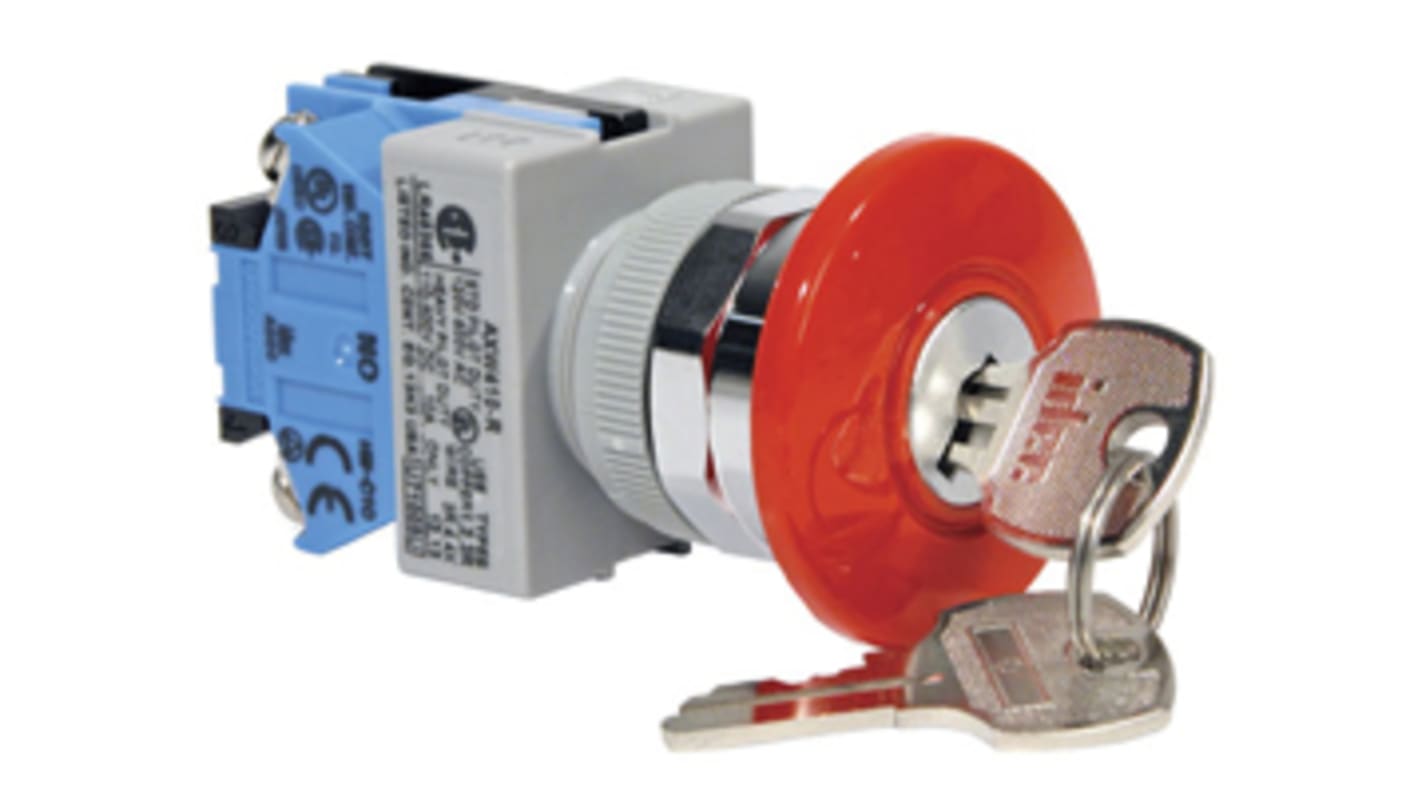 Idec TW Series Key Release Emergency Stop Push Button, Panel Mount, 22mm Cutout, SPDT, IP65