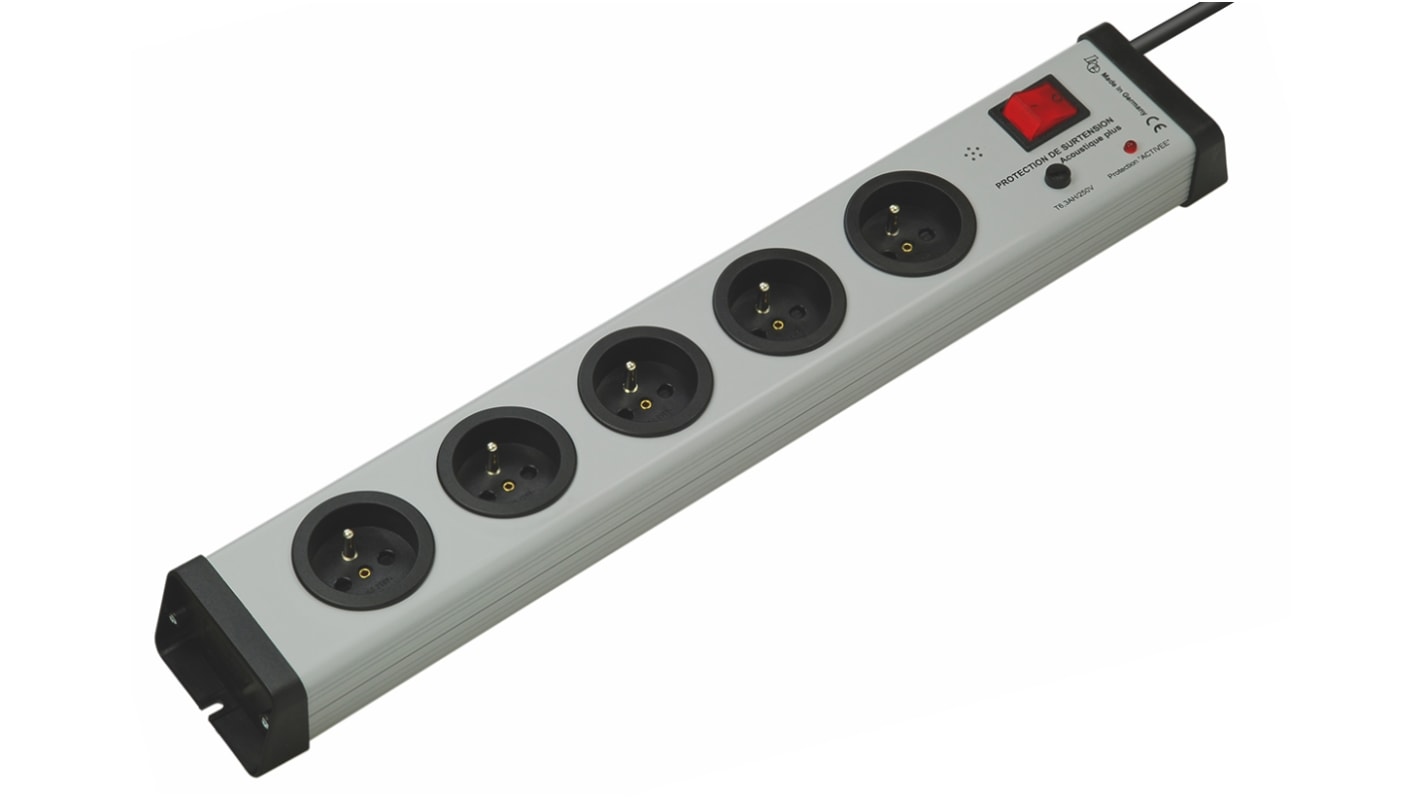 Bodo Ehmann Type E - French 5 Gang Power Distribution Unit, 1.5m Cable, 16A, 250 V, Surge Protected