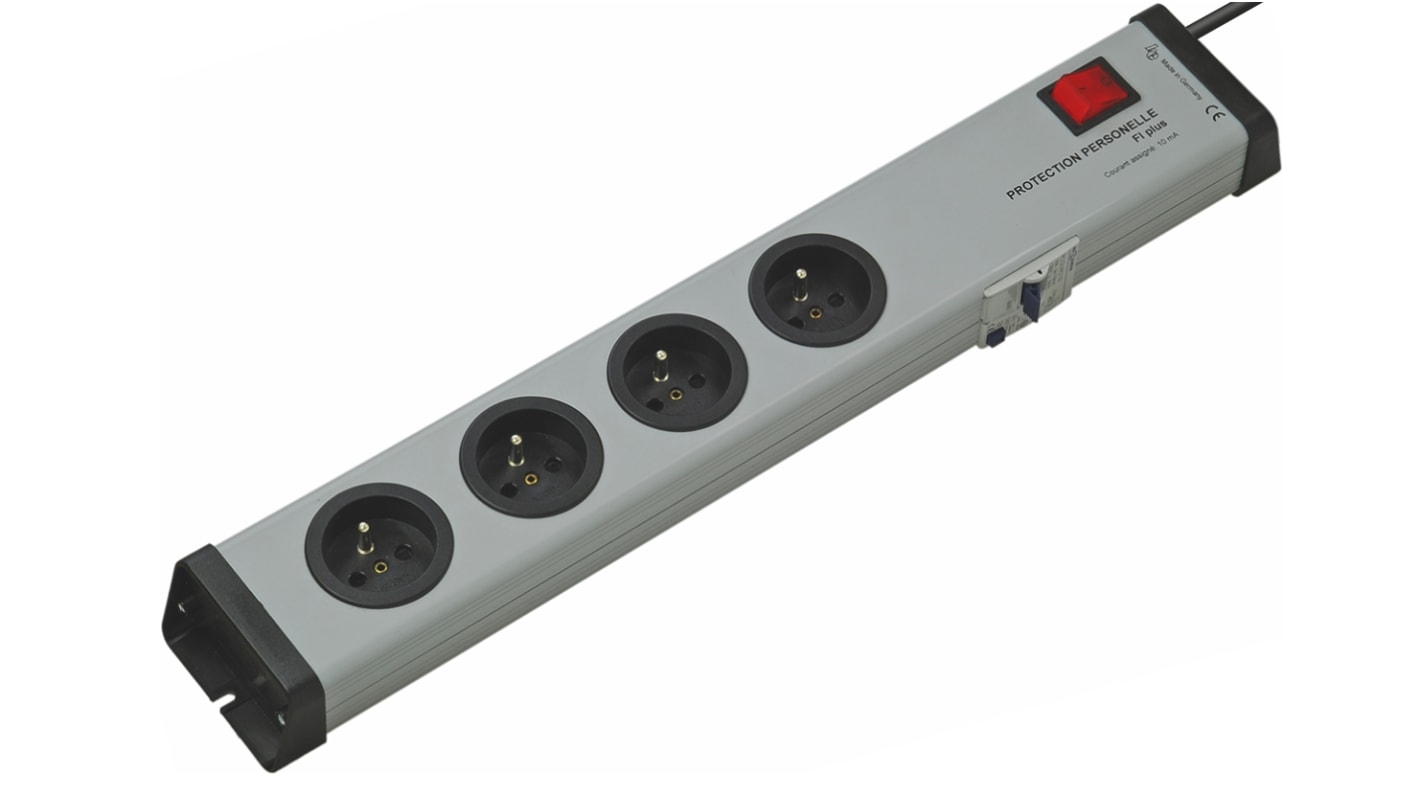 Bodo Ehmann Type E - French 4 Gang Power Distribution Unit, 1.5m Cable, 16A, 250 V, RCD Protected