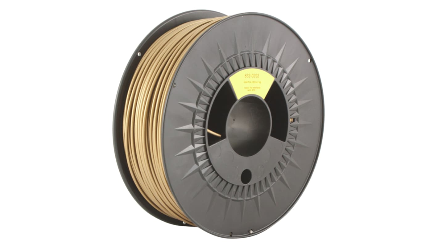 RS PRO 2.85mm Gold PLA 3D Printer Filament, 1kg