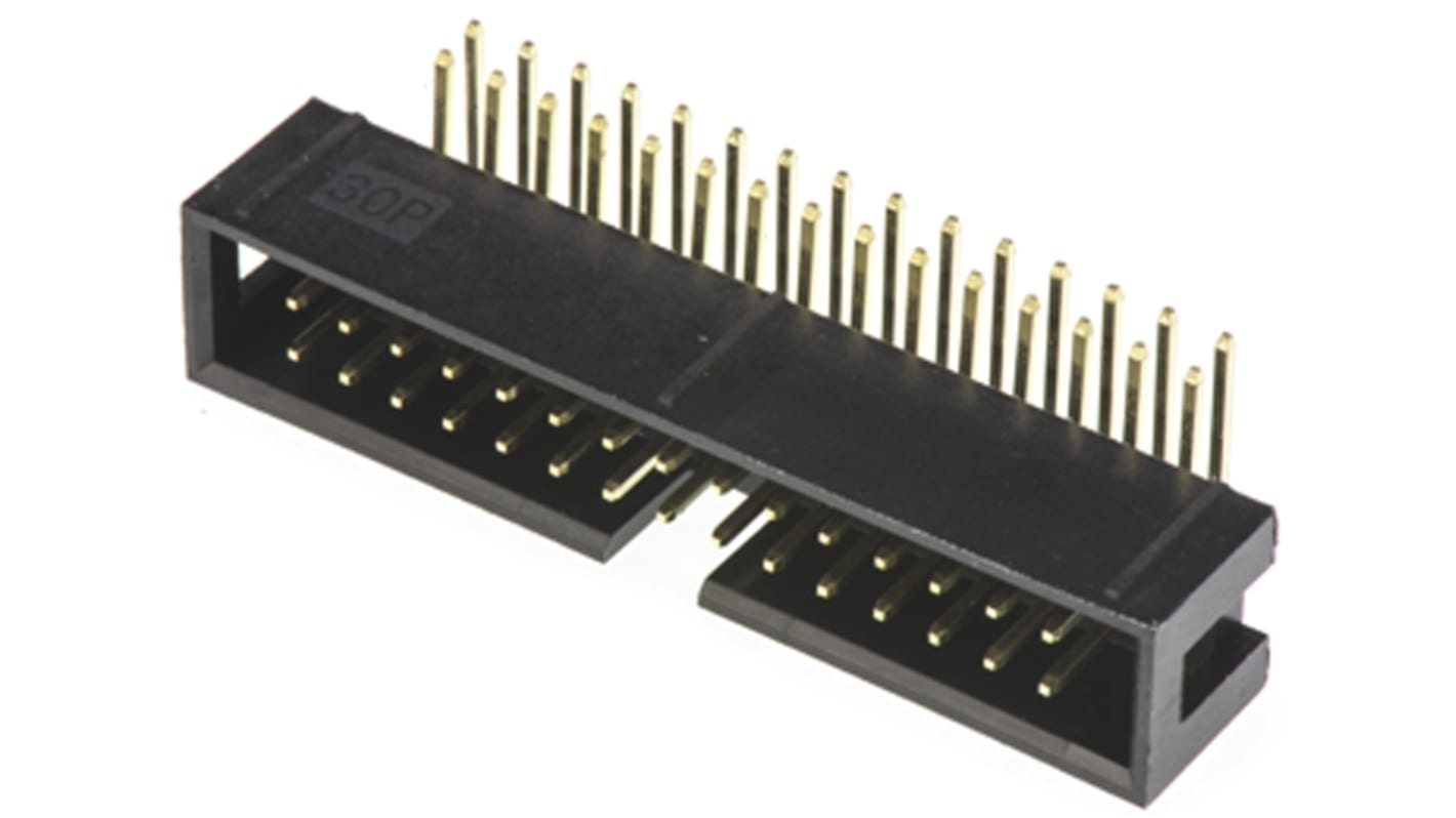 Amphenol Communications Solutions T821 Series Right Angle Through Hole PCB Header, 30 Contact(s), 2.54mm Pitch, 2