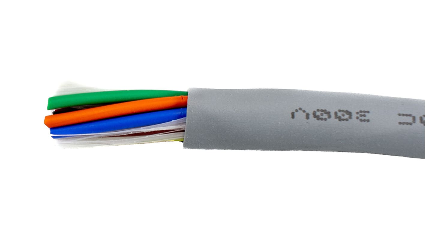 Alpha Wire Ecogen Ecocable Mini Control Cable, 10 Cores, 0.24 mm², ECO, Unscreened, 30m, Grey mPPE Sheath, 24 AWG