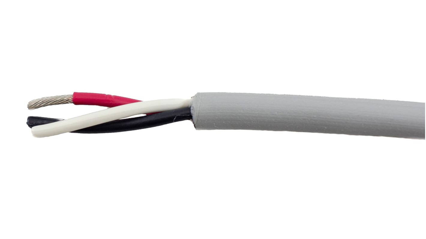 Alpha Wire EcoCable Mini Control Cable, 3 Cores, 0.61 mm², ECO, Unscreened, 30m, Grey Modified Polyphenylene Ether MPPE