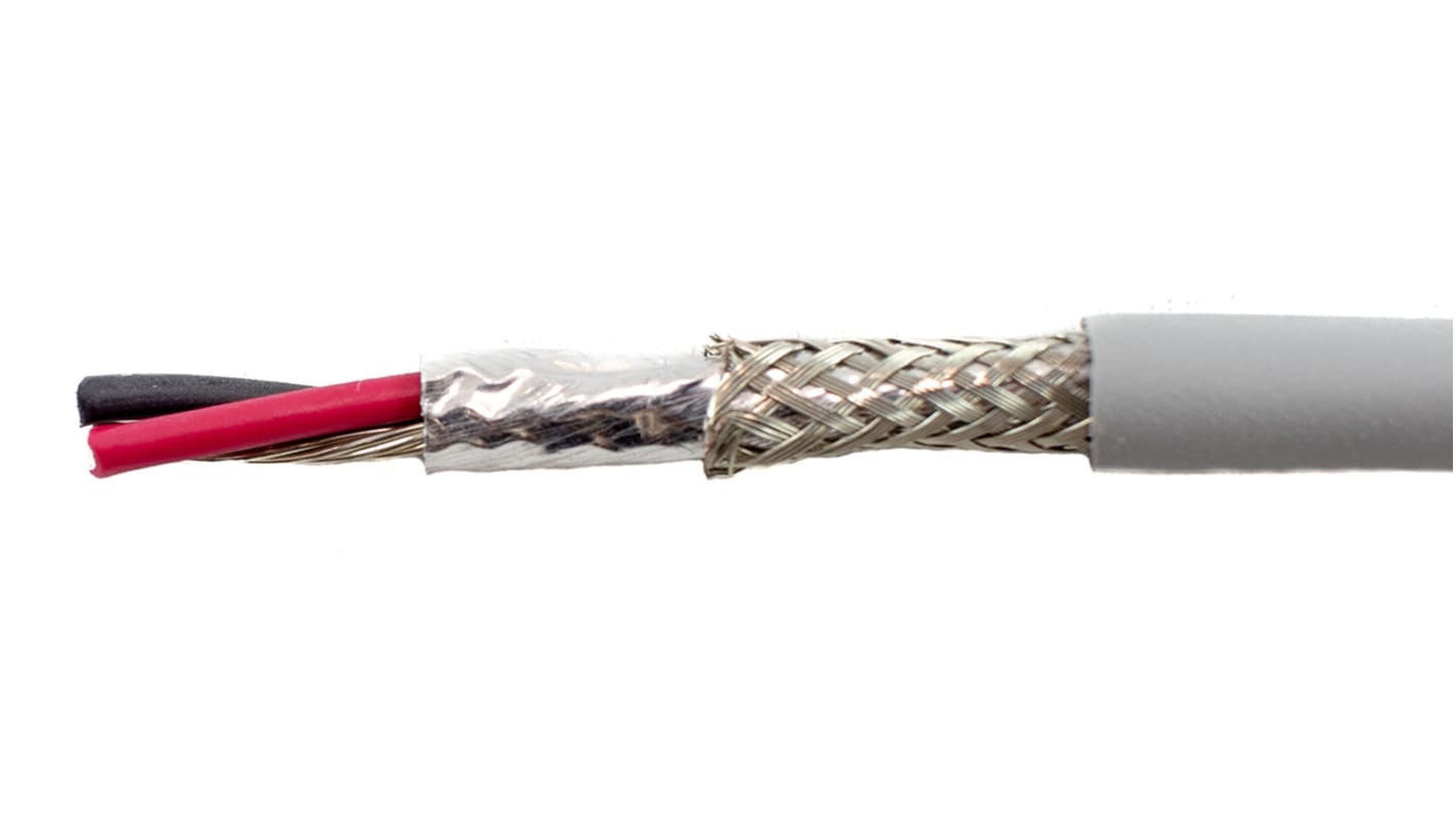 Alpha Wire EcoCable Mini ECO Steuerkabel, 2-adrig x 0,24 mm² Grau, 30m, 24 AWG, Folie und Geflecht