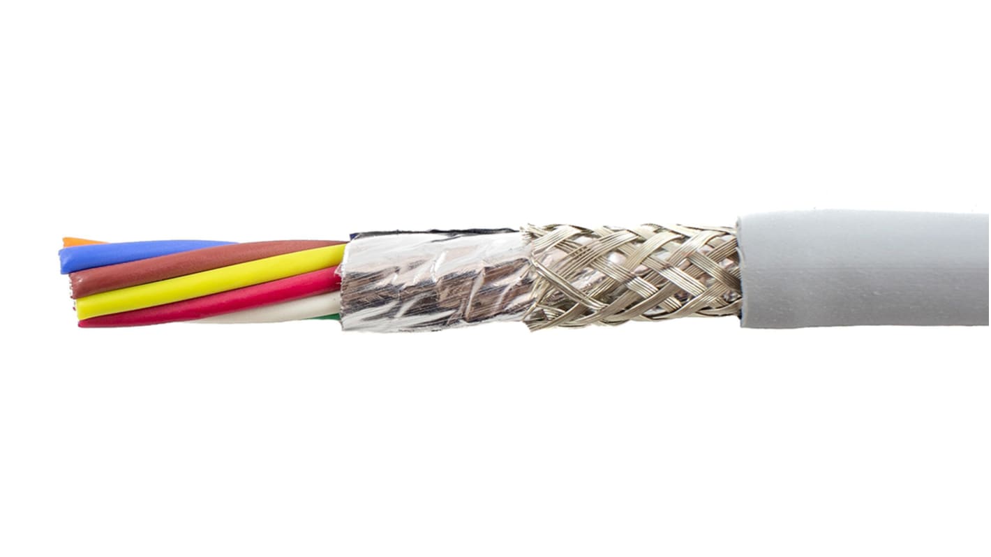 Alpha Wire Ecogen Ecocable Mini ECO Steuerkabel, 8-adrig x 0,38 mm² Grau, 30m, 22 AWG, Folie und Geflecht