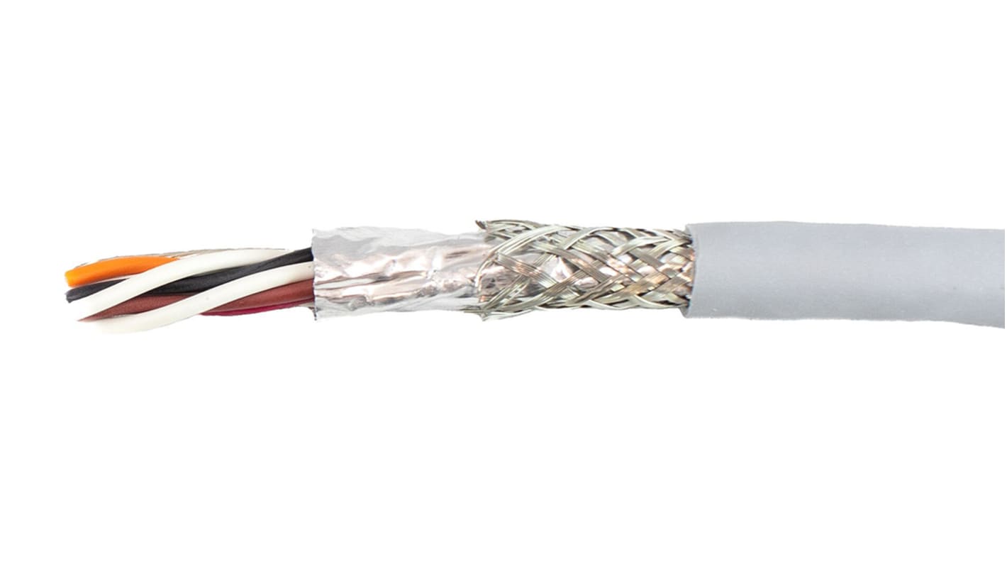 Alpha Wire 8芯4对屏蔽线 0.241 mm²双绞线 数据电缆, Ecogen Ecocable Mini系列, 24 AWG, MPPE灰色护套