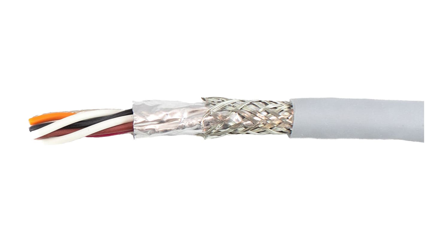 Alpha Wire Ecogen Ecocable Mini Series Data Cable, 4 Pairs, 8 Cores, 0.382 mm², Screened, 22 AWG, 30m, Foil and Braid