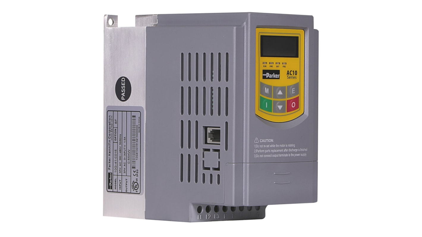 Variador de frecuencia Parker serie AC10, 0,2 kW, 230 V ac, 1 fase, 4 A, 0.5 → 590Hz, IP20, RS485 Modbus