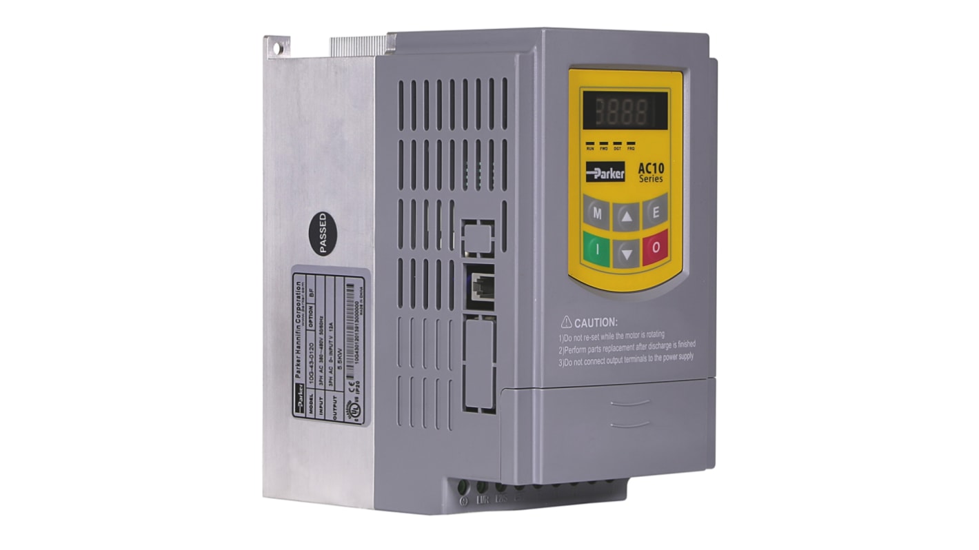 Variador de frecuencia Parker serie AC10, 2,2 kW, 230 V ac, 1 fase, 21 A, 0.5 → 590Hz, IP20, RS485 Modbus