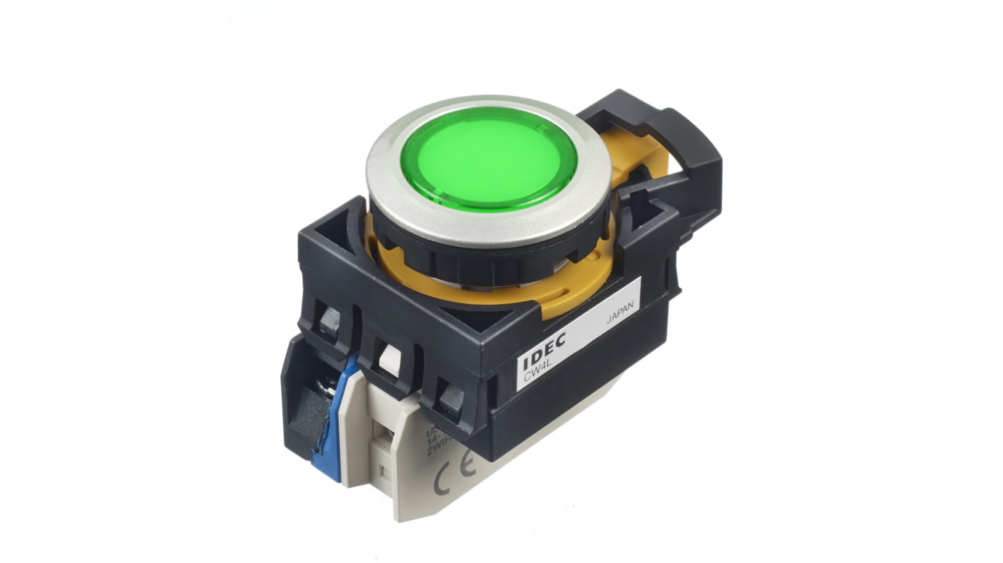 Pulsador Idec IDEC CW, color de botón Verde, Montaje en Panel, IP65, iluminado