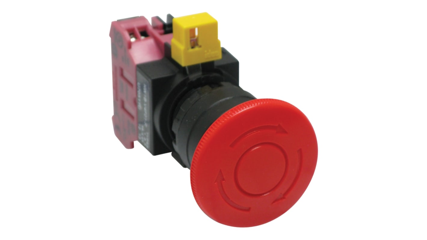 Idec Φ22mm急停按钮, 面板安装, 1 常闭触点, 440V, IP65, 扭曲释放, 红色