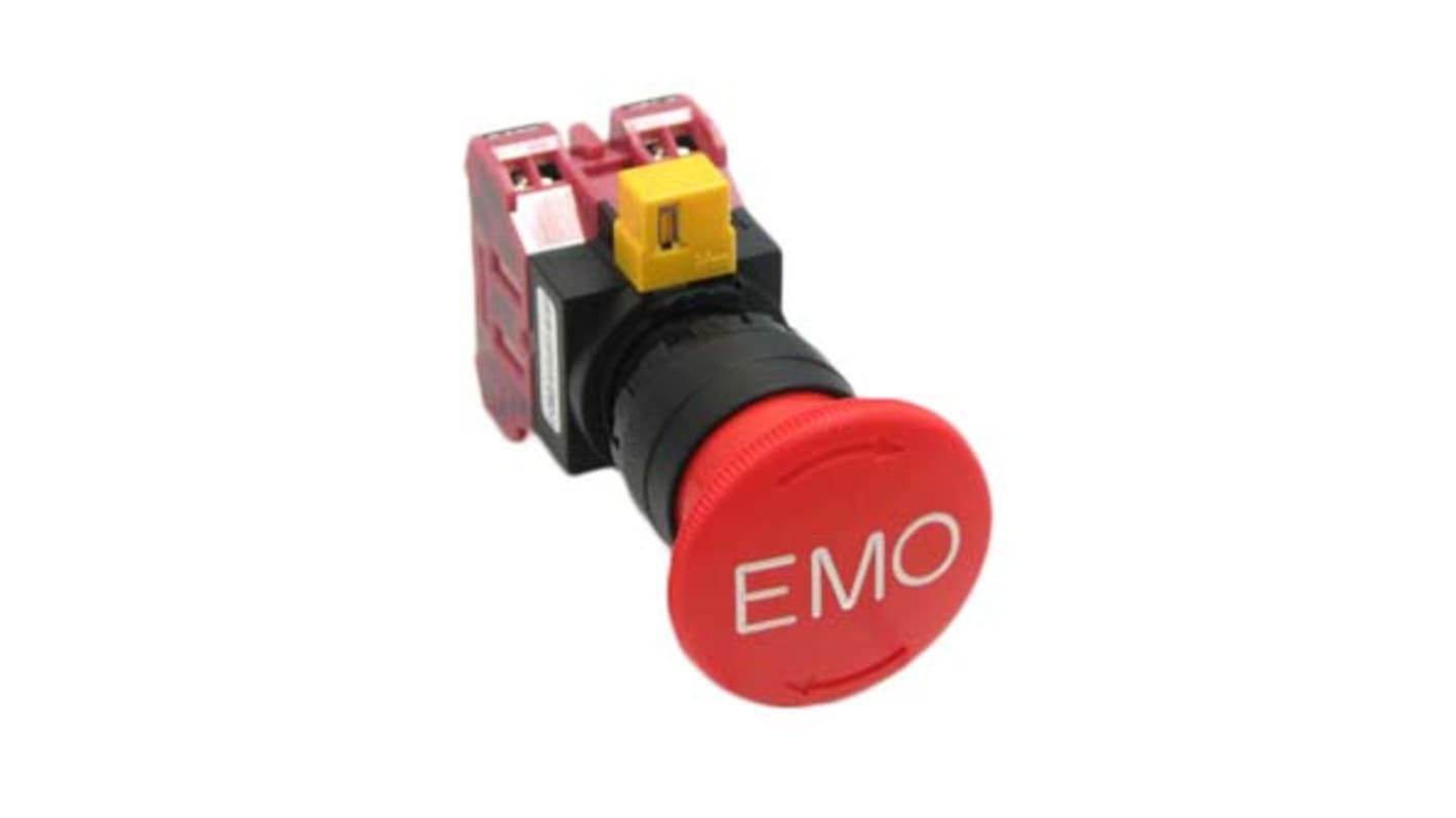 Idec Φ22mm急停按钮, 面板安装, 2 常闭触点, 440V, IP65, 扭曲释放, 红色