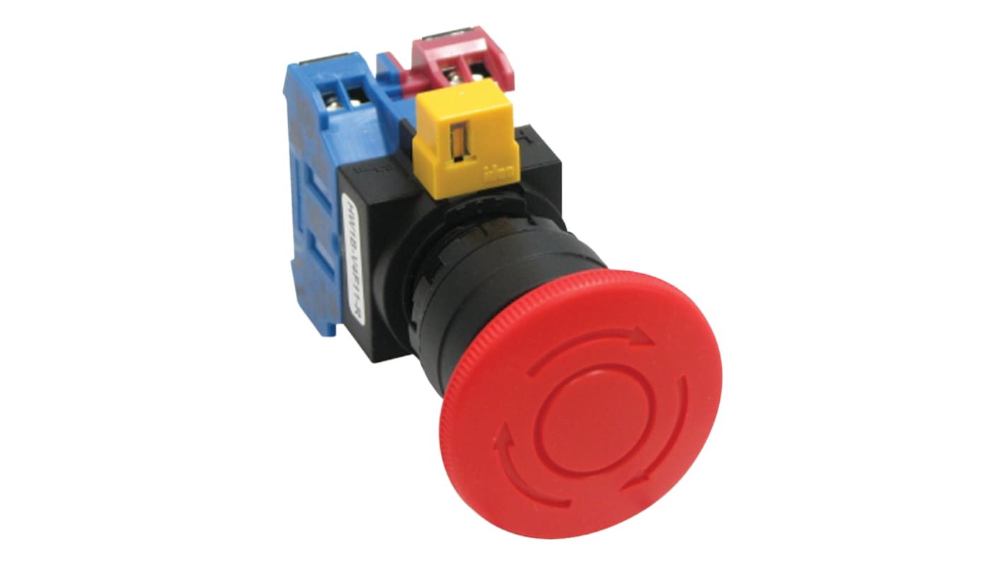 Idec HW Series Twist Release Emergency Stop Push Button, Panel Mount, 22mm Cutout, 1 NO + 1 NC, IP65