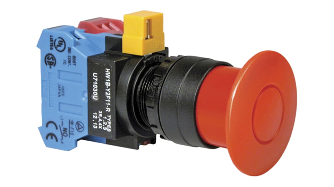 Idec HW Series Emergency Stop Push Button, Panel Mount, 22mm Cutout, NC/NO, IP65