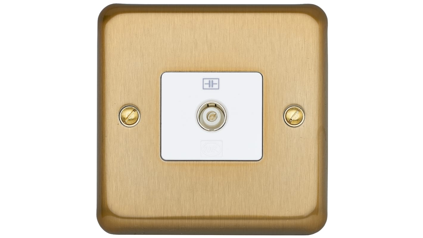 TV/FM Coaxial Satin Gold Female 1 Outlet TV Aerial Connector, Flush Mount