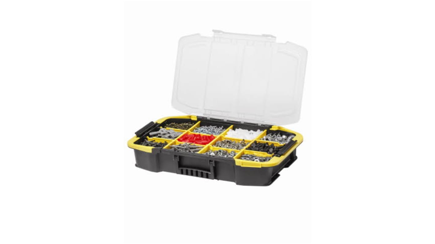 Caja organizadora Stanley de 9 compartimentos ajustables de PC Negro, Amarillo, 290mm x 507mm x 90mm