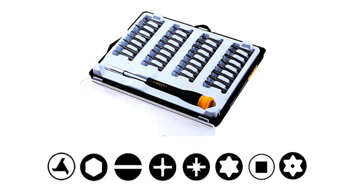 Stanley Hexagon; Phillips; Pozidriv; Slotted; Square; Tamperproof Torx; Torx; Triwing Interchangeable Precision