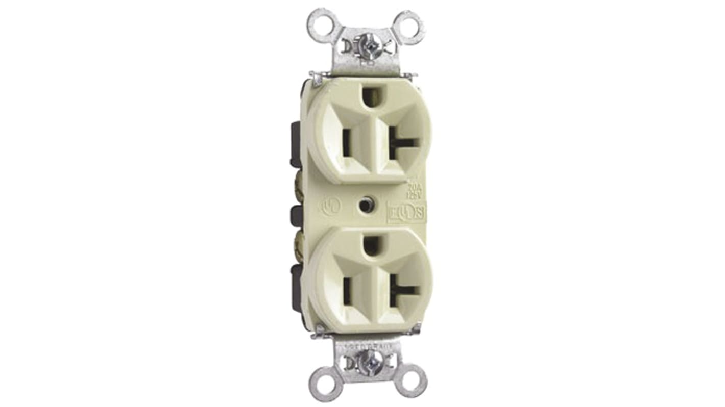 Presa elettrica, PASS & SEYMOUR 5362-I, 20A, 2 moduli, presa NEMA 5-20R, Bianco, Montaggio su flangia 125 V