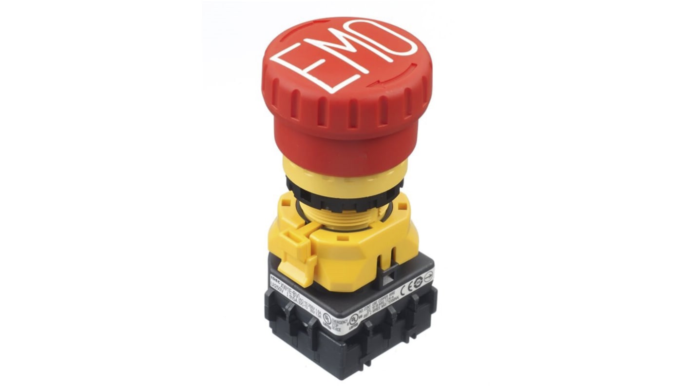 Idec XW1E Series Twist Release Emergency Stop Push Button, Panel Mount, 22mm Cutout, 1NO + 3NC, IP65