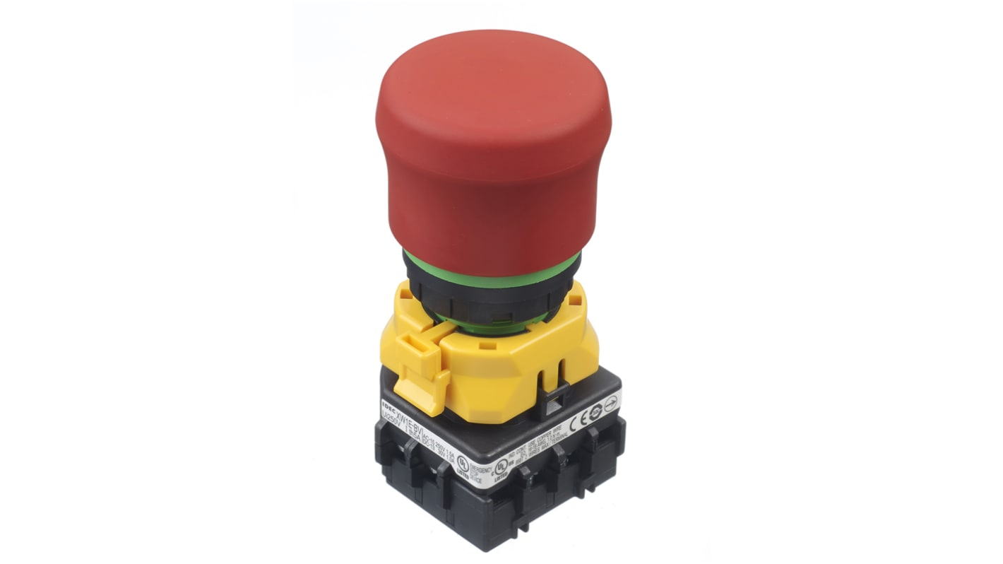 Idec XW1E Series Emergency Stop Push Button, Panel Mount, 22mm Cutout, 4PST, IP65