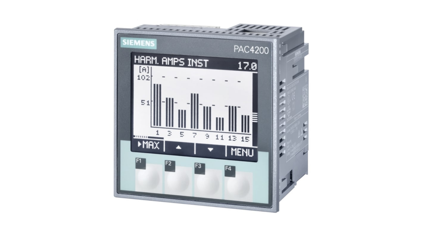 Medidor de energía Siemens serie SENTRON PAC4200, display LCD gráfico, blanco y negro, precisión ±0,2 (corriente) %,