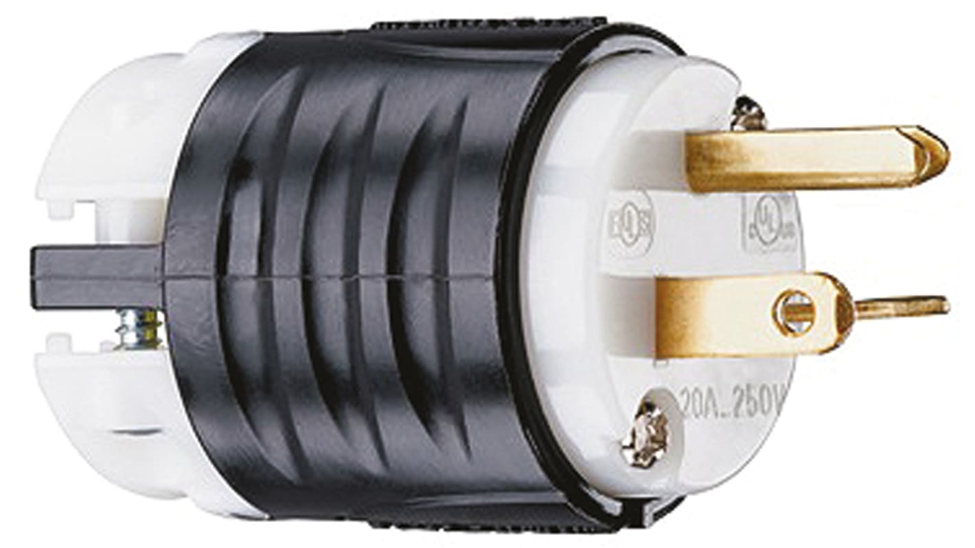 PASS & SEYMOUR USA Mains Plug, 20A Black, White, Cable Mount Nylon Screw,  250 V